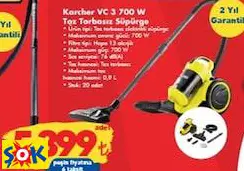 KARCHER VC 3 700 W TOZ TORBASIZ SÜPÜRGE